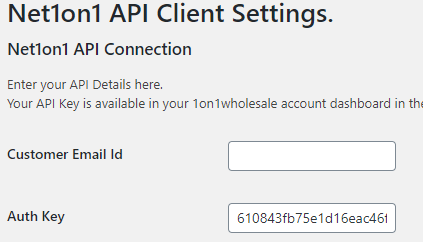 the Net1on1 API Connection settings